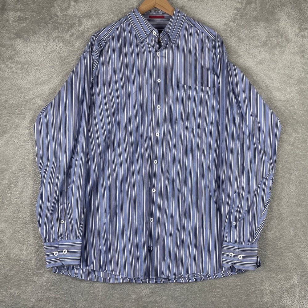 Bugatchi Uomo Button Down Shirt Mens 2XL Blue Striped Luxury Classic Fit Cotton